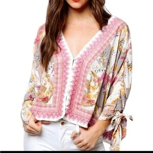 Free People Pink and Cream Floral Blouse